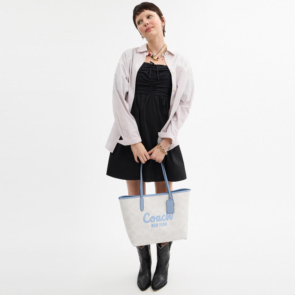 Coach City Tote Bag With Coach Graphic | Sv/Chalk/Bluebell - Picture 5 of 7